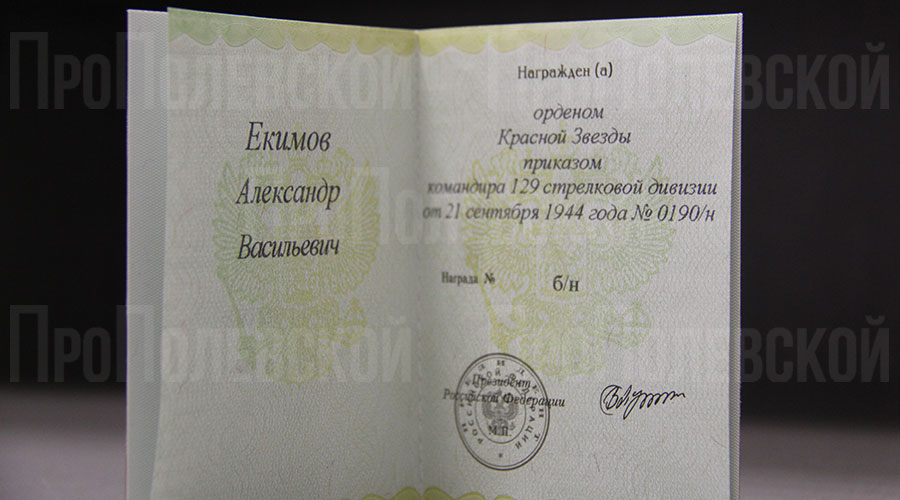 В Полевском семье погибшего солдата Великой Отечественной войны вручили удостоверение к Орден Красной Звезды