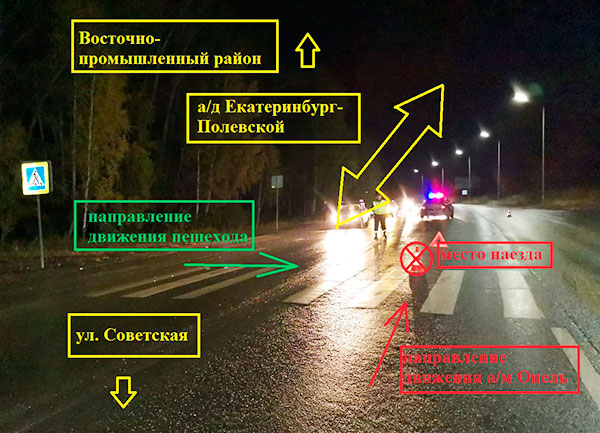 28 сентября в 19.40 на автодороге между северной и южной частями Полевского водитель автомобиля «Опель-Инсигния» 1986 года рождения не уступила дорогу женщине-пешеходу 1957 года рождения, переходившей проезжую часть по нерегулируемому пешеходному переходу.